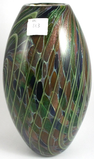A Large Green Murano Vase with a Brown