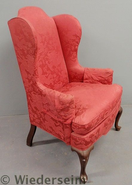 Queen Anne style red wing chair  1583fa