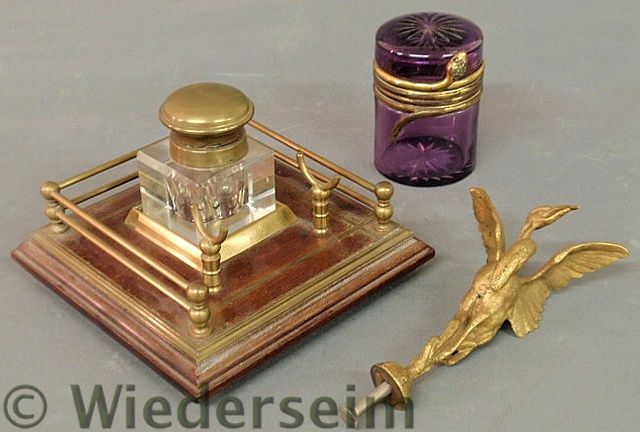 Brass and mahogany inkstand with