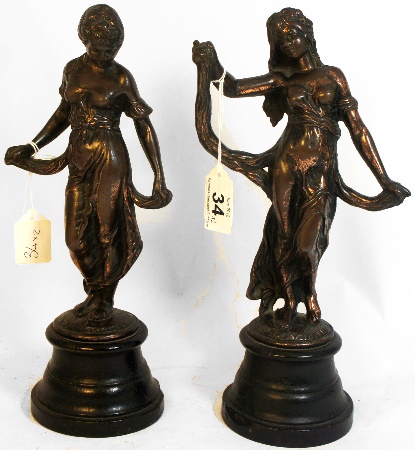 pair 20th Century French Spelter Bronze
