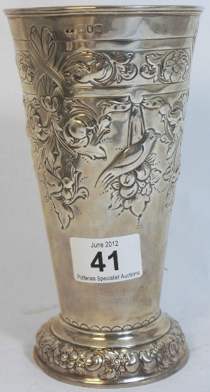 Silver Embossed Vase with Birds