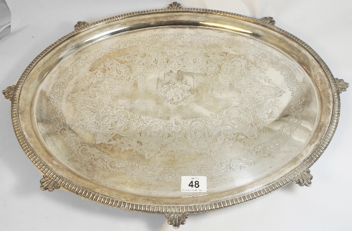 Very Large Silver Plate Engraved Serving