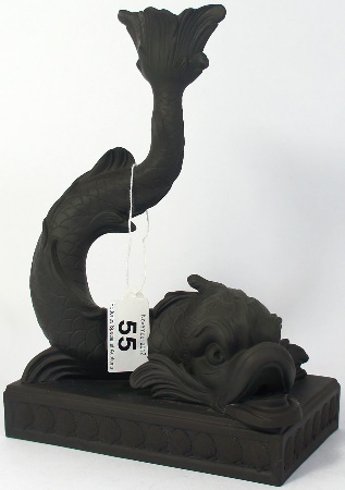 Wedgwood Black Basalt Dolphin Candlestick 158796