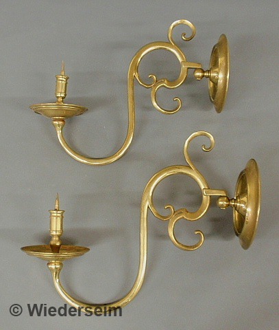 Massive pair of brass wall sconce