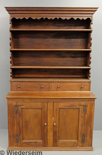 Pine two-piece Dutch cupboard with