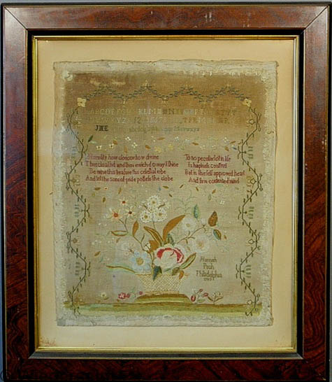 Rare silk on linen sampler wrought 15897e