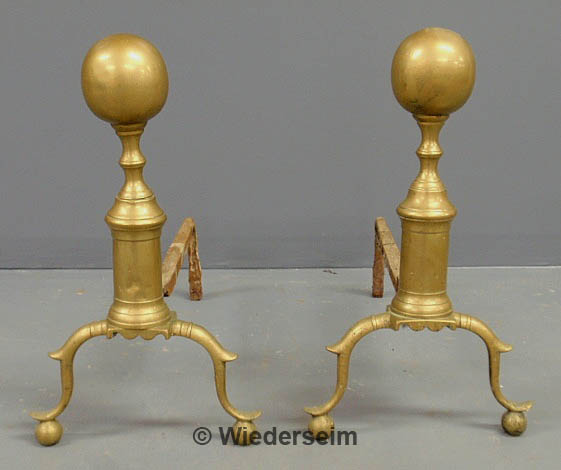 Pair of Chippendale brass ball-top
