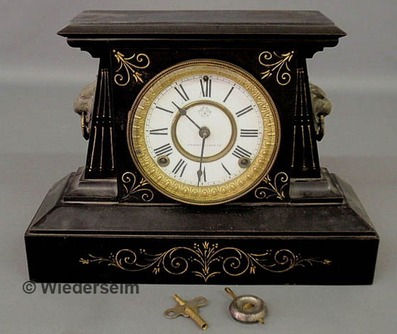 Black metal Ansonia mantel clock