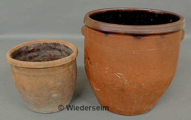 Two unglazed redware pots 19th