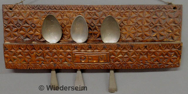 Chip carved spoon rack initialed 1589af