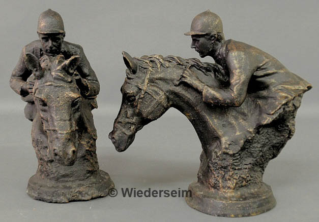 Pair of cast iron horse and rider