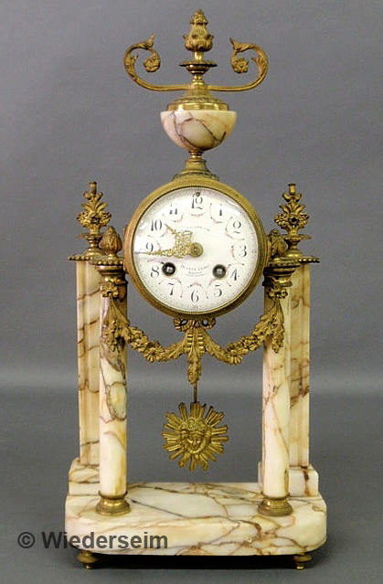 Ornate French marble column clock