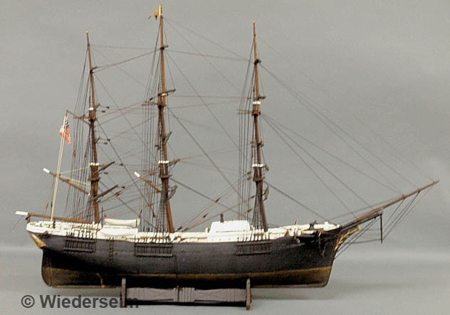 Wood ship model of a three-masted