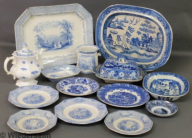 Twelve pieces of English blue transfer