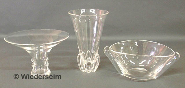 Three pieces of signed Stueben glass-