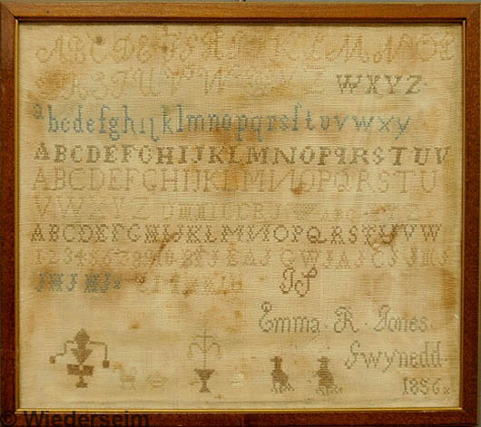 Schoolgirl sampler with ABC s signed 158a20