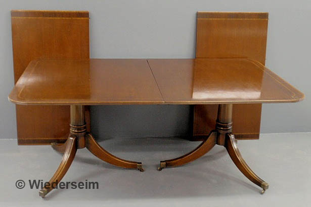 Duncan Phyfe style inlaid mahogany dining