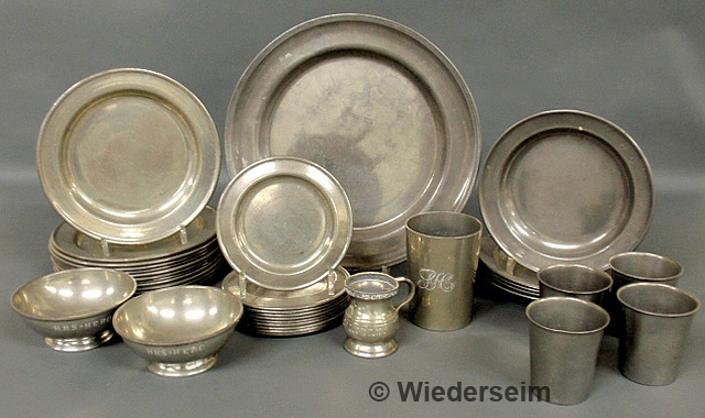 Thirty-six pieces of pewter tableware