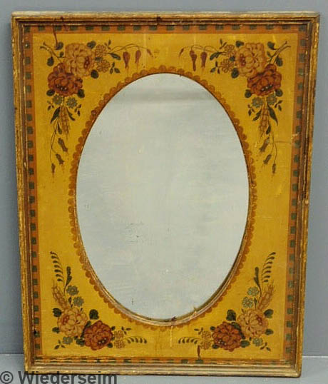 Oval mirror c.1850 with original floral