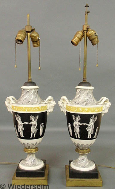 Pair of porcelain urn-form table