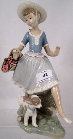 Lladro figure with a Dog and Basket