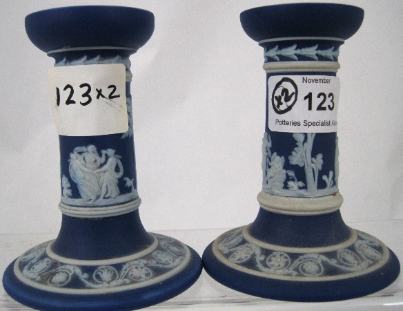 A pair of Wedgwood Dark Blue Jasperware