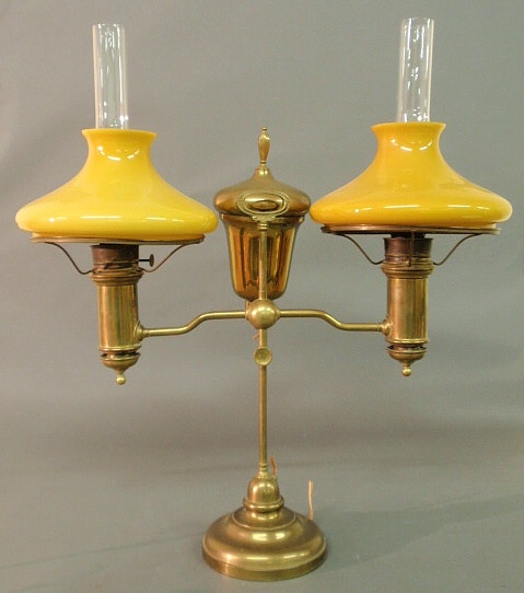 Large brass double-arm gas student lamp