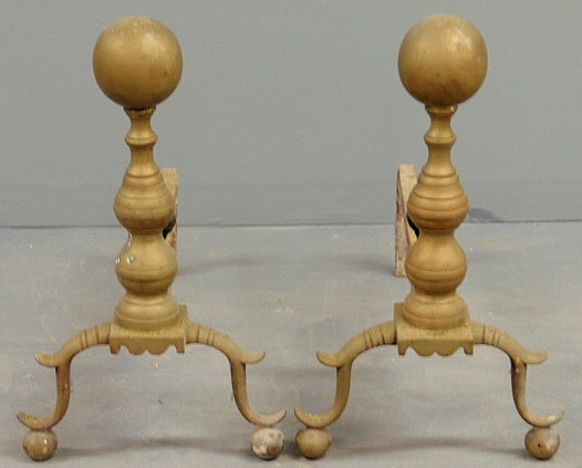 Pair of brass ball-top andirons