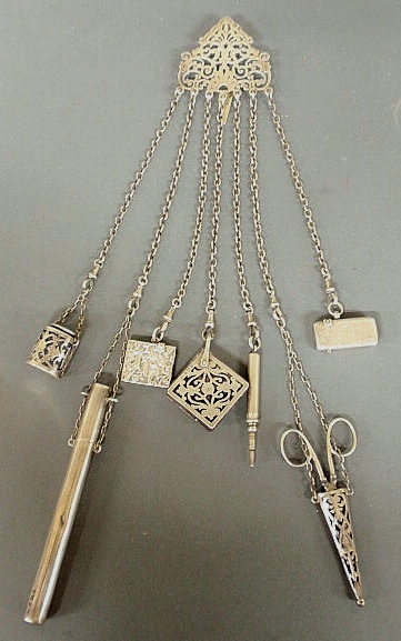 English silver chatelaine with