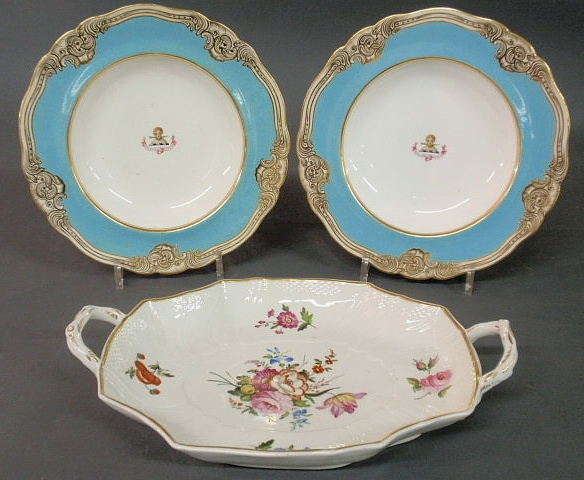 Pair of armorial plates with blue