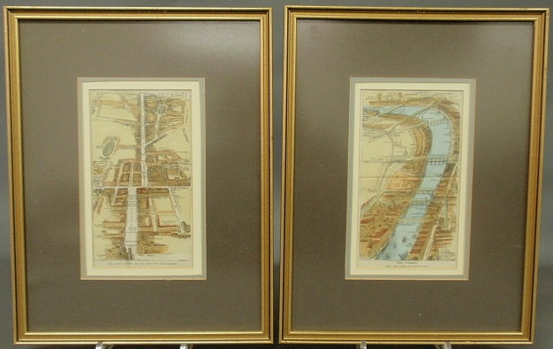 Two hand-colored maps of London c.1890