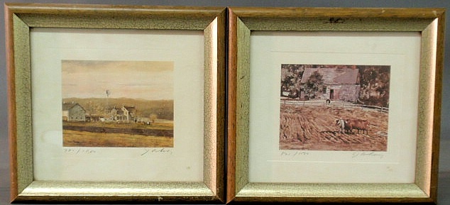 Pair of small prints of farms by James