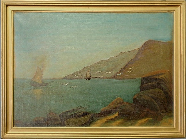 Oil on canvas painting of sailboats