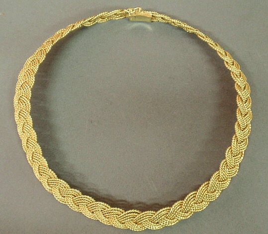 Gold braided choker necklace 18k