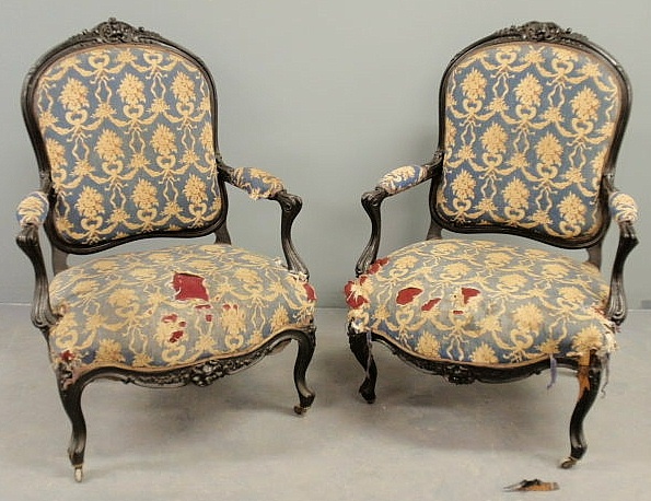 Pair of 19th c Rococo open armchairs  158e65