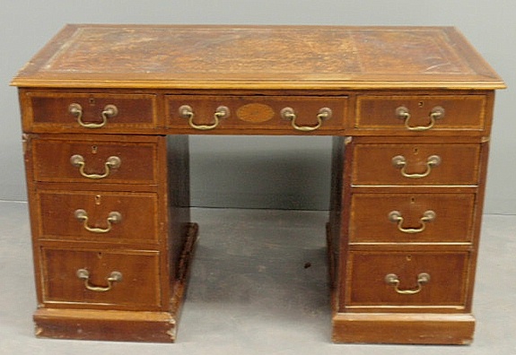 English inlaid mahogany desk 19th