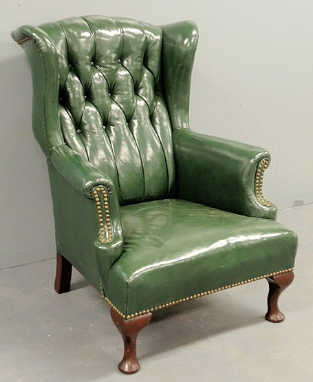 Queen Anne style green leather