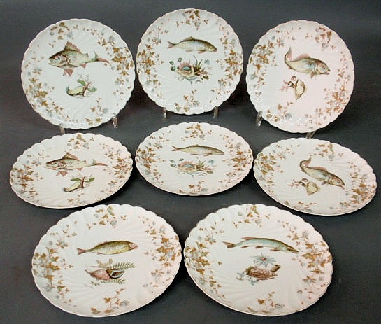 Set of eight Austrian fish plates  158ed7