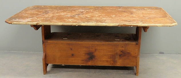 Pine bench table 19th c. with a three-board