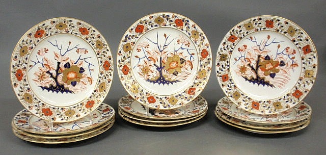 Set of twelve fine colorful Derby porcelain