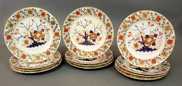 Set of twelve fine colorful Derby porcelain