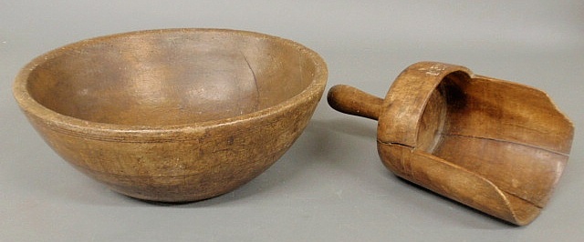 Carved wood bowl 6"h.x15.5"dia.