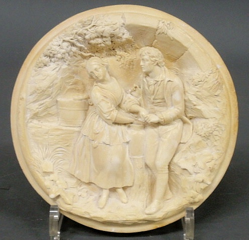 Relief carved alabaster plaque with