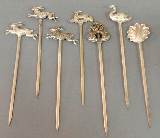 Six French silverplate picks late 158f3c