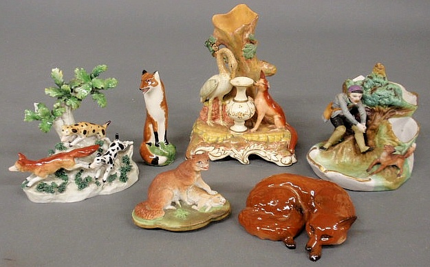 Porcelain figural group of a fox