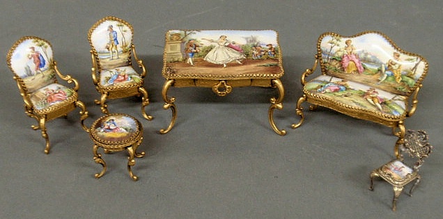 Miniature French style gilt and enamel