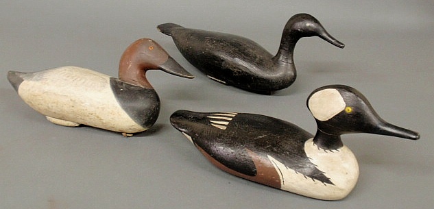 Three carved duck decoys- canvasback
