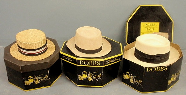 Two Dobbs straw hats in original boxes