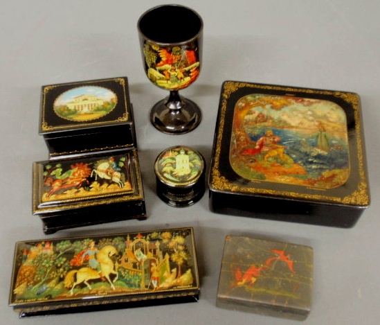 Six Russian lacquerware boxes and 158faa