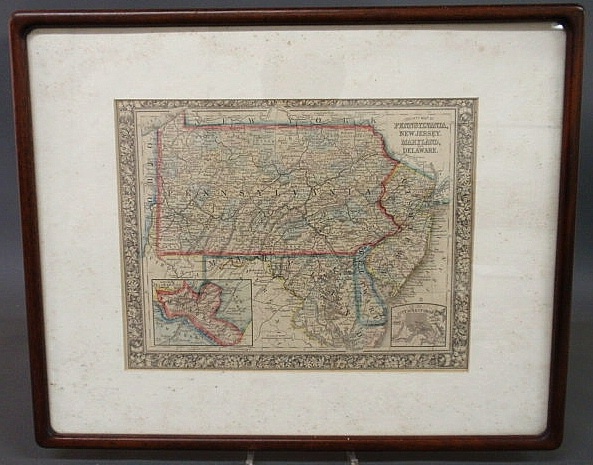 Hand-colored map of Pennsylvania